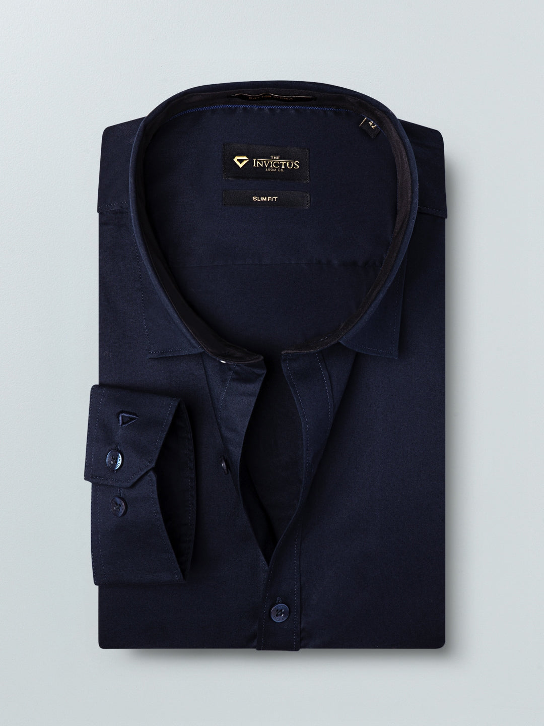 INVICTUS Men Navy Blue Slim Fit Solid Stretch Formal Shirt - Distacart