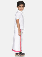 Thumbnail for Sethukrishna Boys White Pure Cotton Shirt and Veshti Set - Distacart