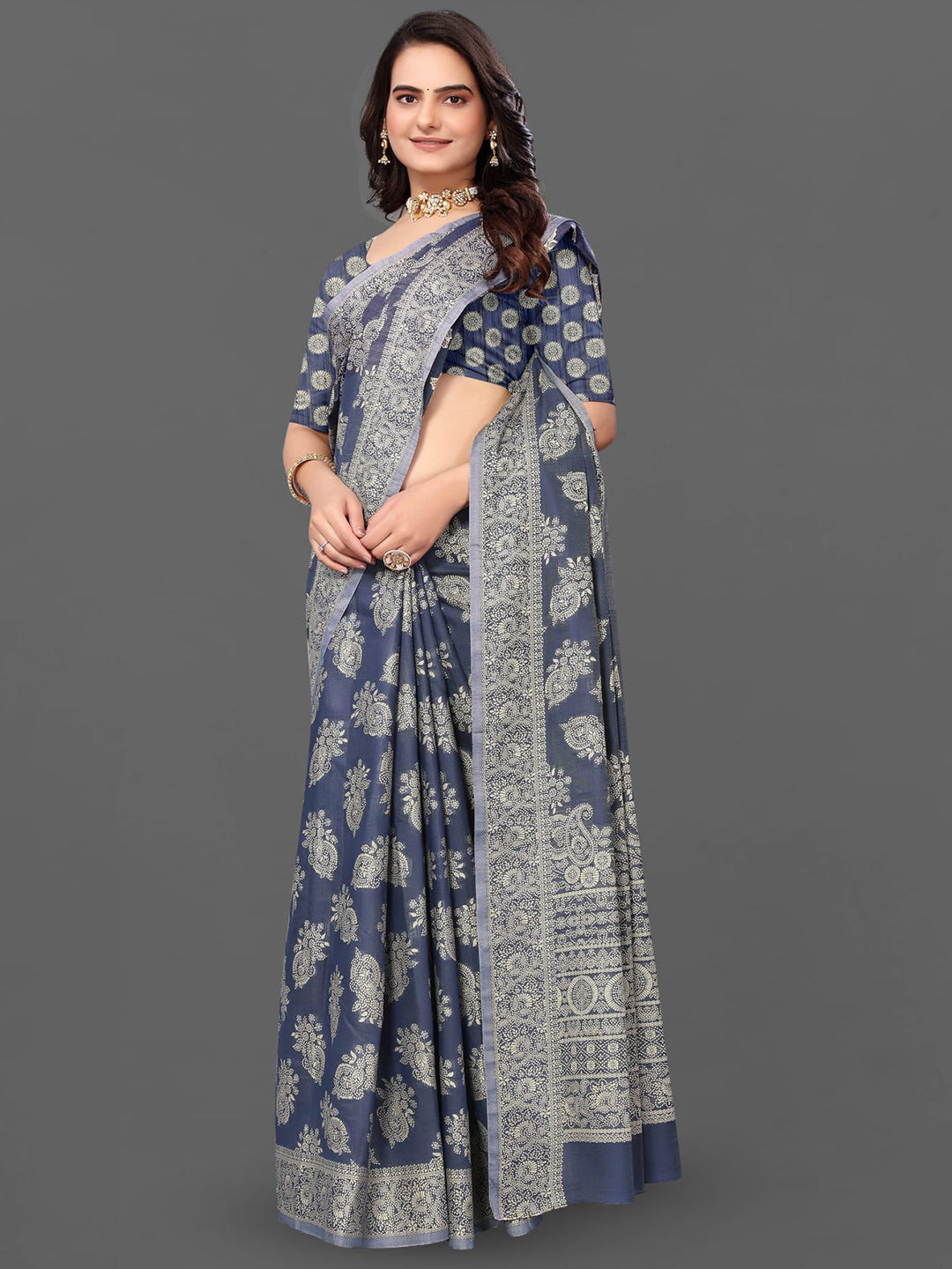 Kalini Lucknowi Chikankari Linen Cotton Paithani Saree - Distacart