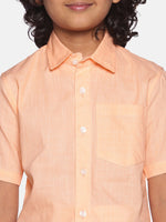 Thumbnail for Sethukrishna Boys Orange & White Solid Cotton Shirt & Dhoti Set - Distacart