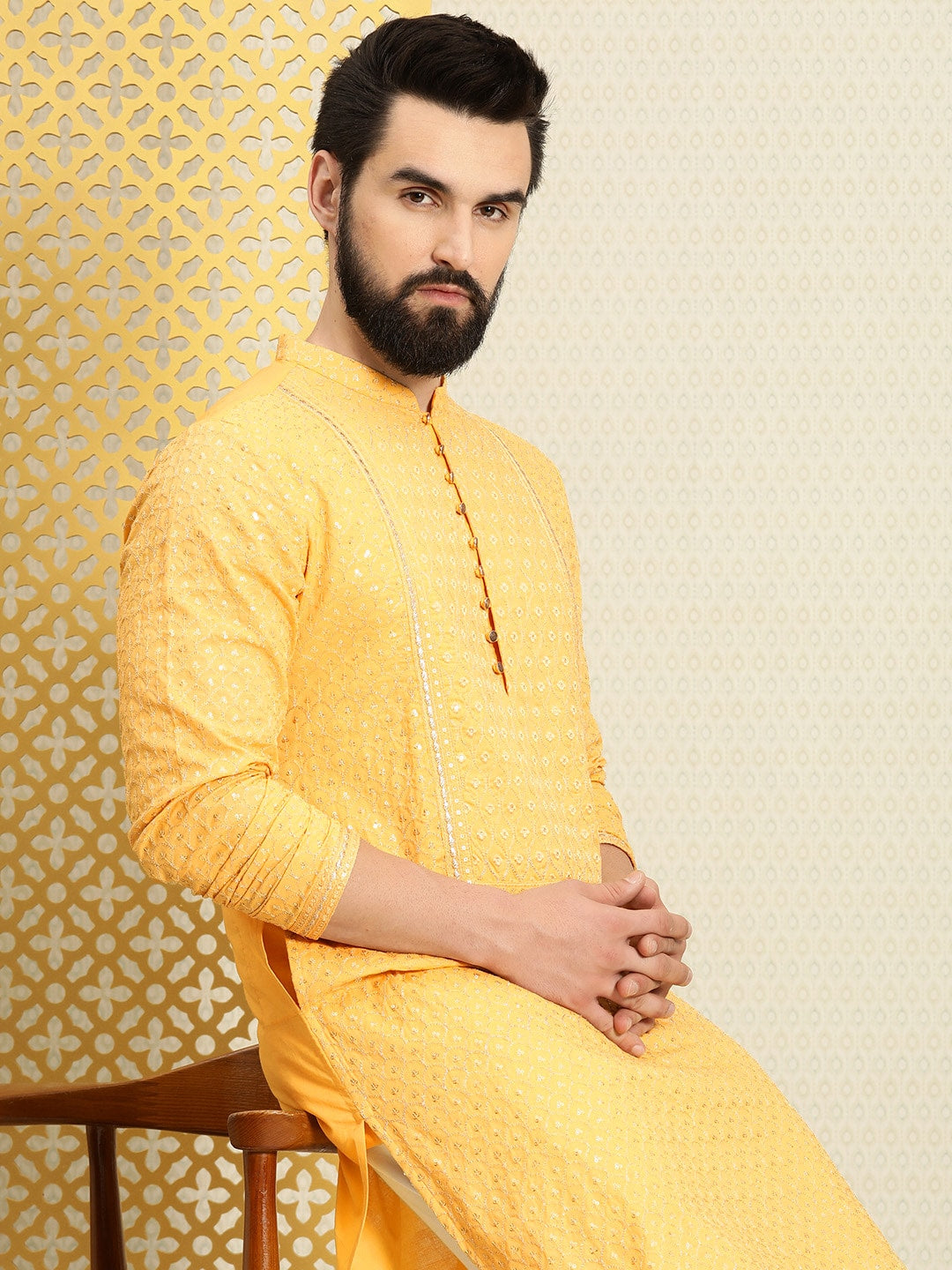 House of Pataudi Jashn Sequinned Embroidered Straight Kurta - Distacart