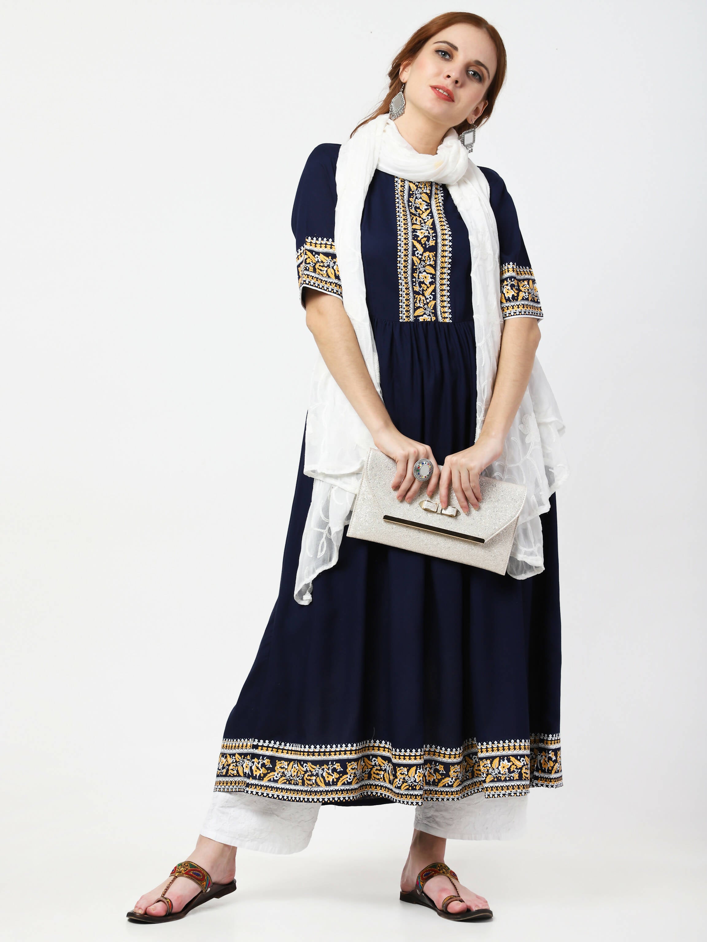 Cheera Embellished Party Wear Anarkali Dress - Navy Blue - Distacart