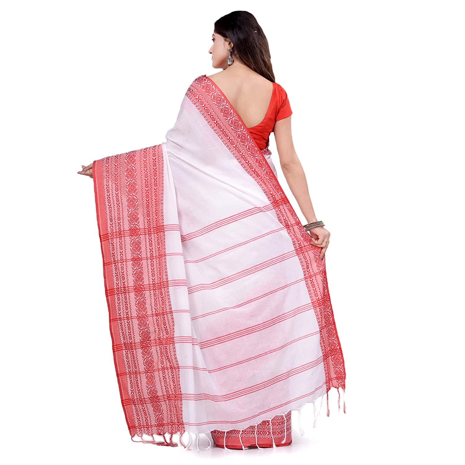 Desh Bidesh Women's Traditional Bengali Bengamuri Pure Handloom Cotton Saree With Blouse Piece - Distacart