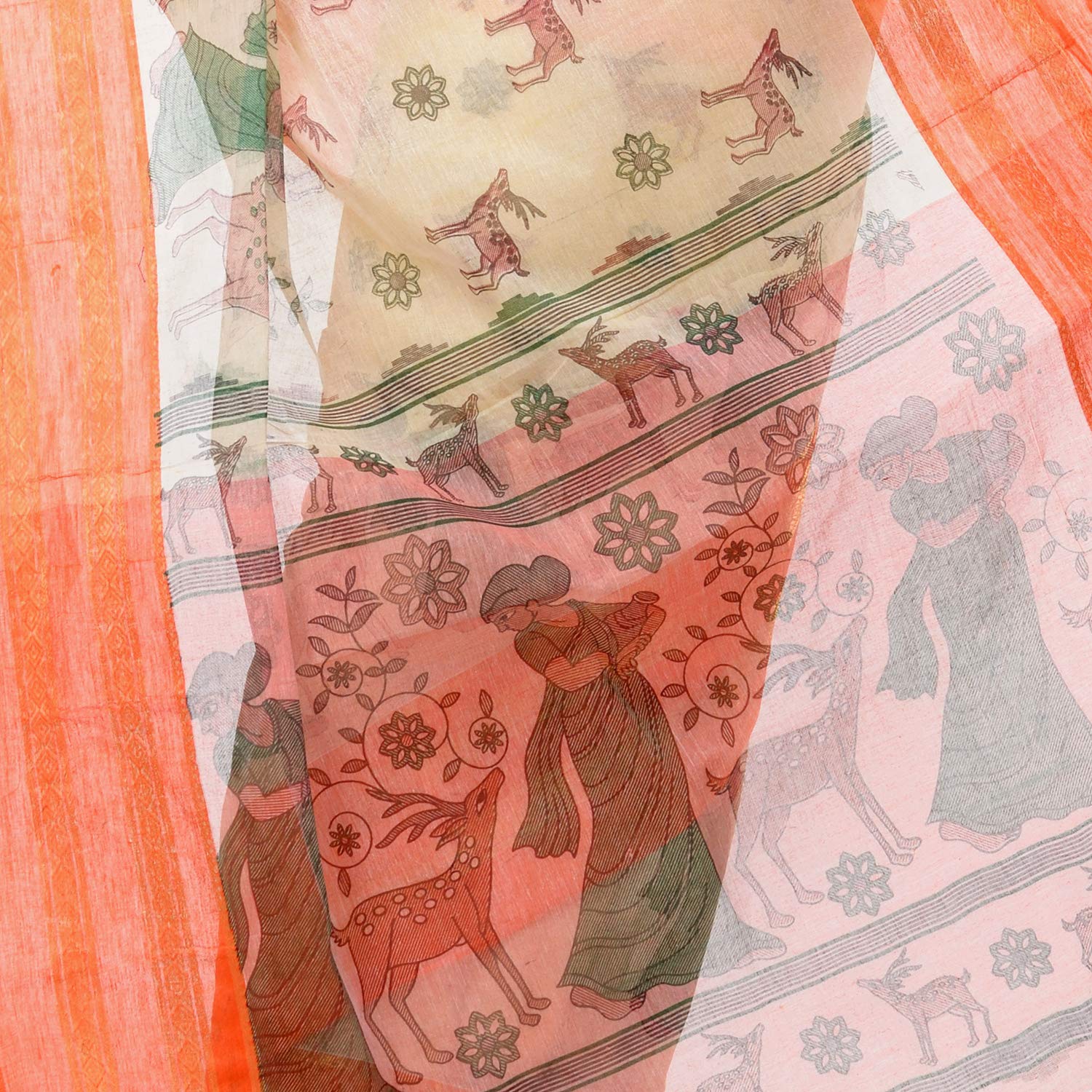 Desh Bidesh Women's Shakuntala Design Printed Tant Handloom Pure Cotton Saree Without Blouse Piece - Distacart