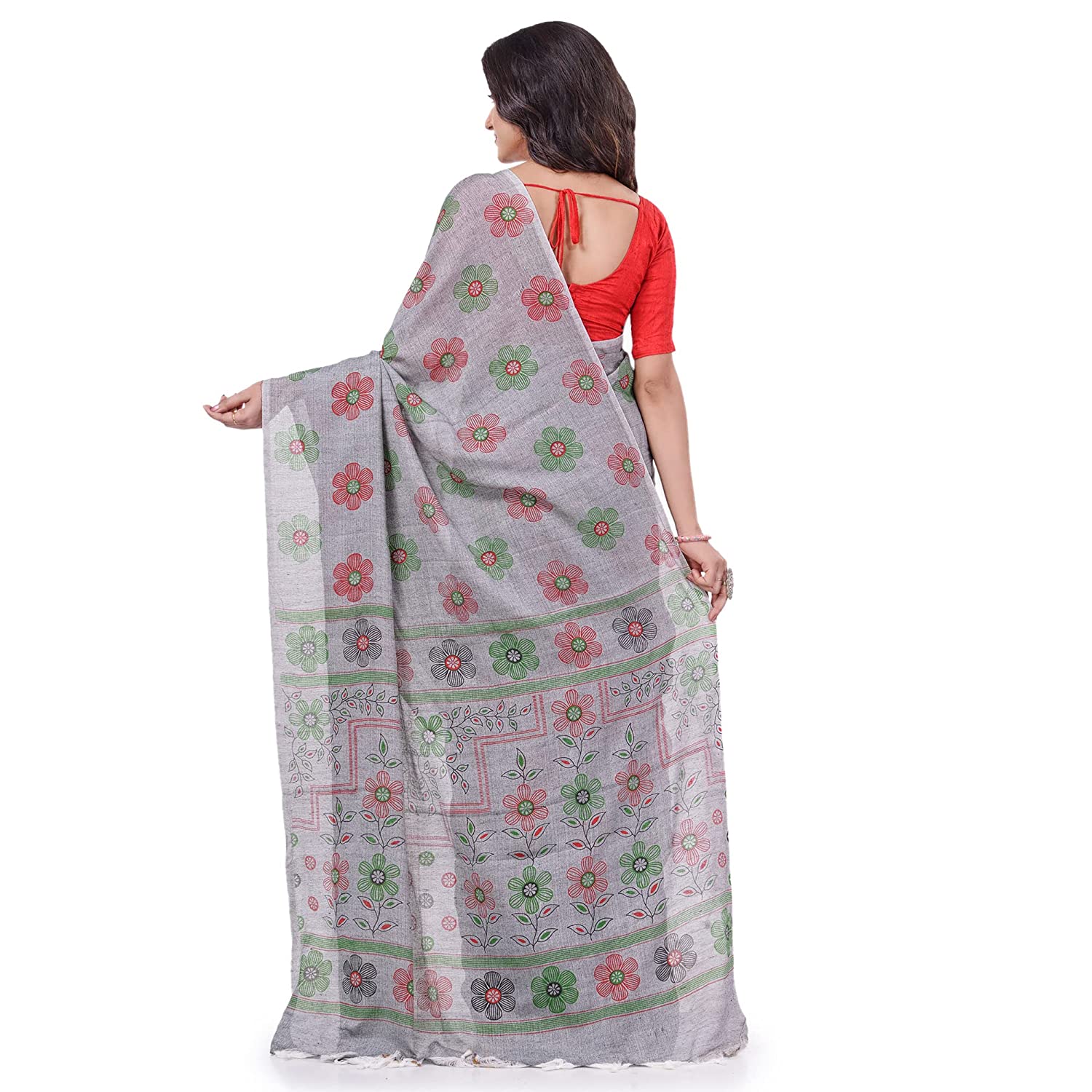Desh Bidesh Women's Pure Cotton Flower Printed Designer Handloom Saree With Blouse Piece - Distacart