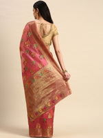 Thumbnail for Mitera Pink & Green Floral Zari Organza Kanjeevaram Saree - Distacart