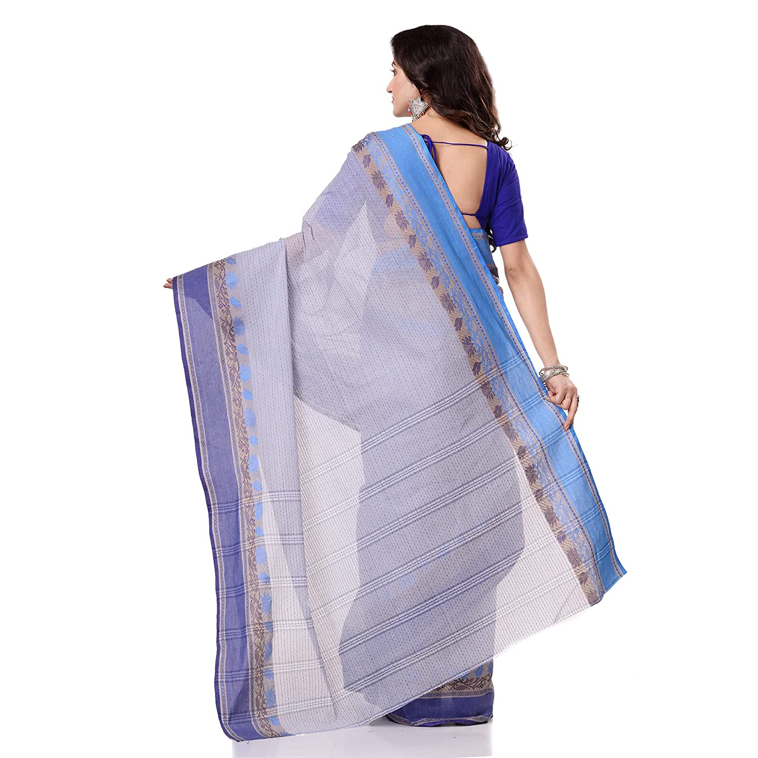 Desh Bidesh Women's Traditional Bengal Tant Pure Handloom Cotton Saree Jol Torongo Woven Design Without Blouse Piece - Distacart