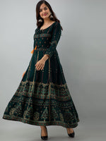 Thumbnail for Kalini Women Green & Yellow Ethnic Motifs Printed Thread Work Anarkali Kurta - Distacart