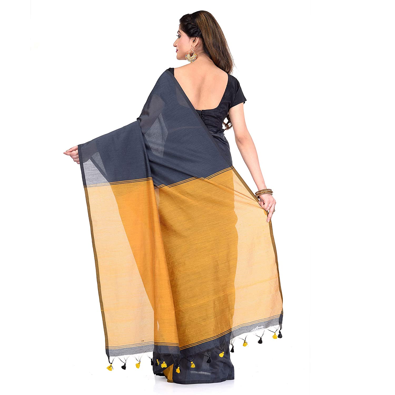 Desh Bidesh Women's Cotton Silk Bengal Half-Half Ghicha Handloom Woven Saree With Blouse Piece - Distacart