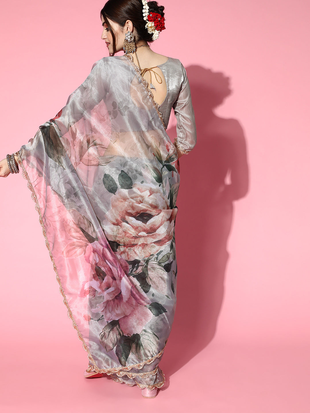 Tikhi Imli Grey Saree with Zari border - Distacart