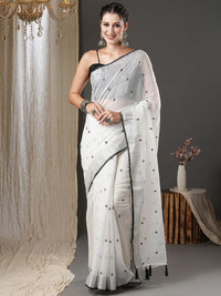 Thumbnail for Anouk White & Black Floral Printed Zari Silk Cotton Saree - Distacart