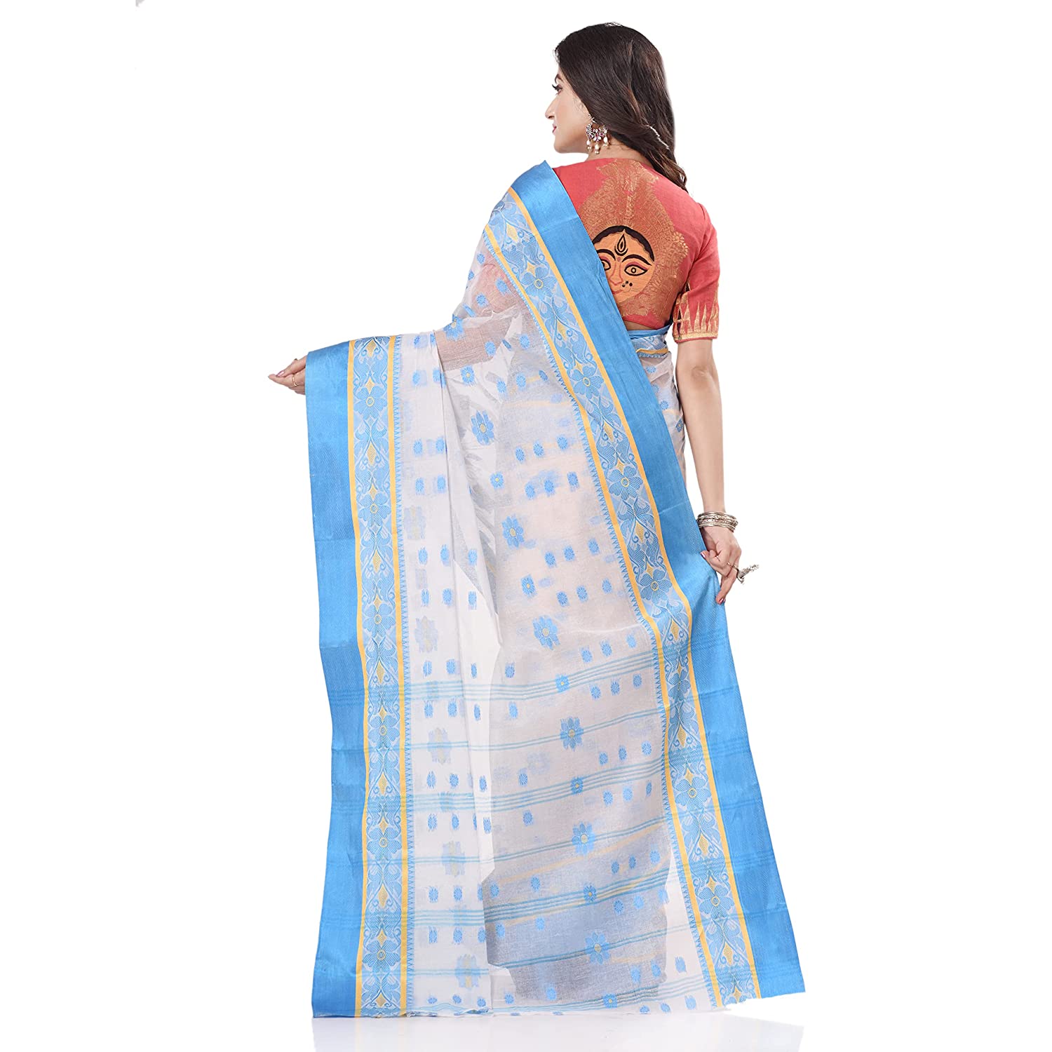 Desh Bidesh Women's Traditional Bengal Phulkoli Woven Design Pure Handloom Cotton Saree Without Blouse Piece - Distacart