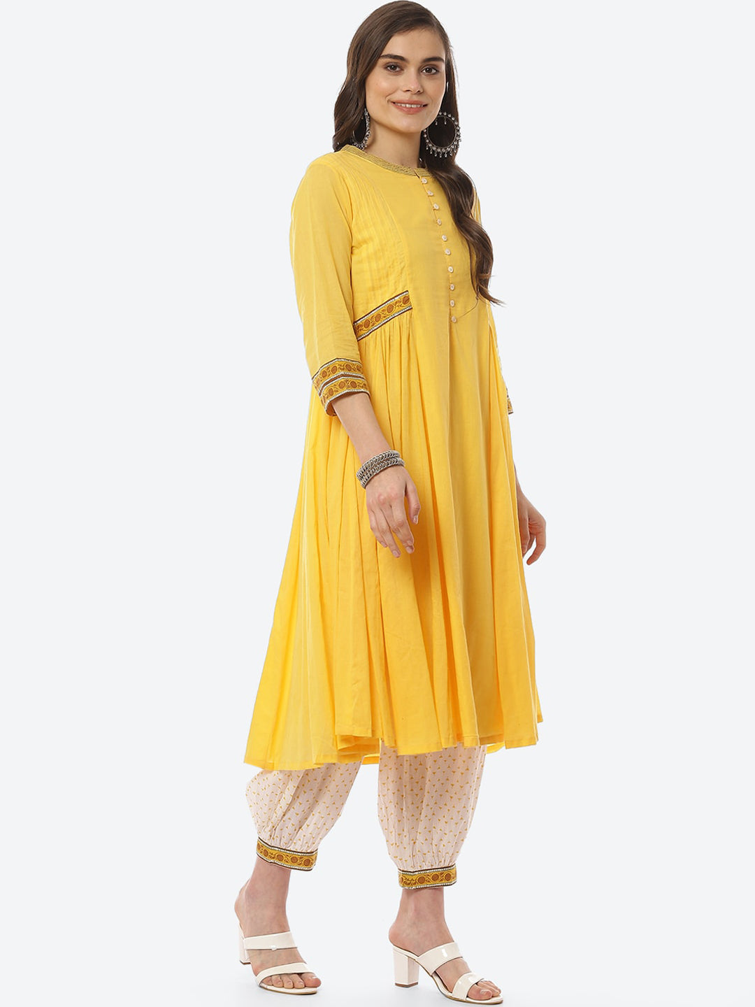 Biba Women Yellow Ethnic Motifs Pleated Kurta with Salwar & Dupatta - Distacart