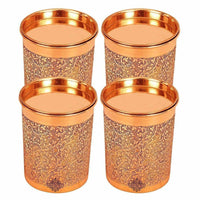 Thumbnail for Copper Glass Tumbler with Lid  Embossed Design - Distacart