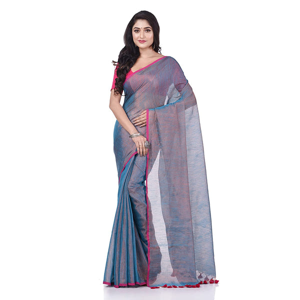 Desh Bidesh Women's Bengal Mayurkonthi Color Changer Tissue Khadi Pure Handloom Cotton Saree With Blouse Piece - Distacart