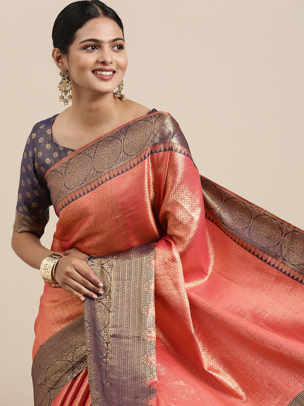 Saree Mall Pink Woven Design Zari Silk Blend Banarasi Saree - Distacart