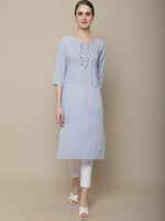 Thumbnail for Sangria Women Lavender Geometric Printed Flared Sleeves Thread Work Kurta - Distacart