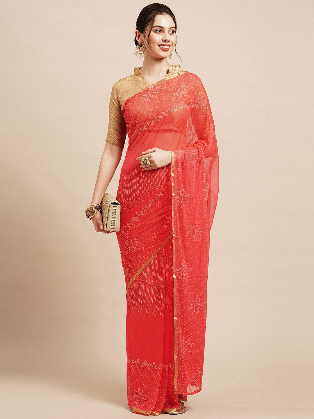Saree Mall Peach-Coloured Embellished Sarees - Distacart