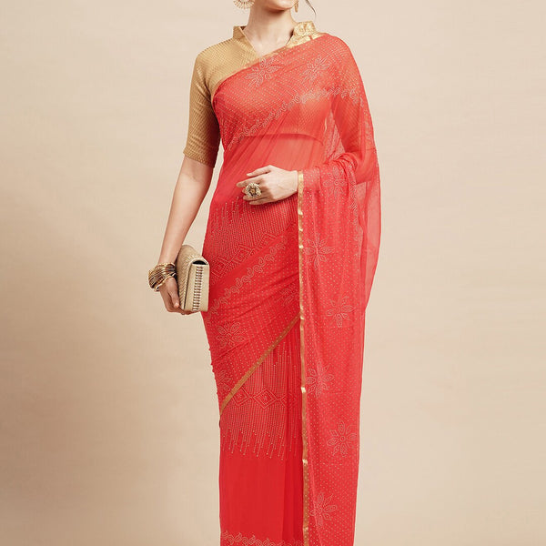 Saree Mall Peach-Coloured Embellished Sarees - Distacart