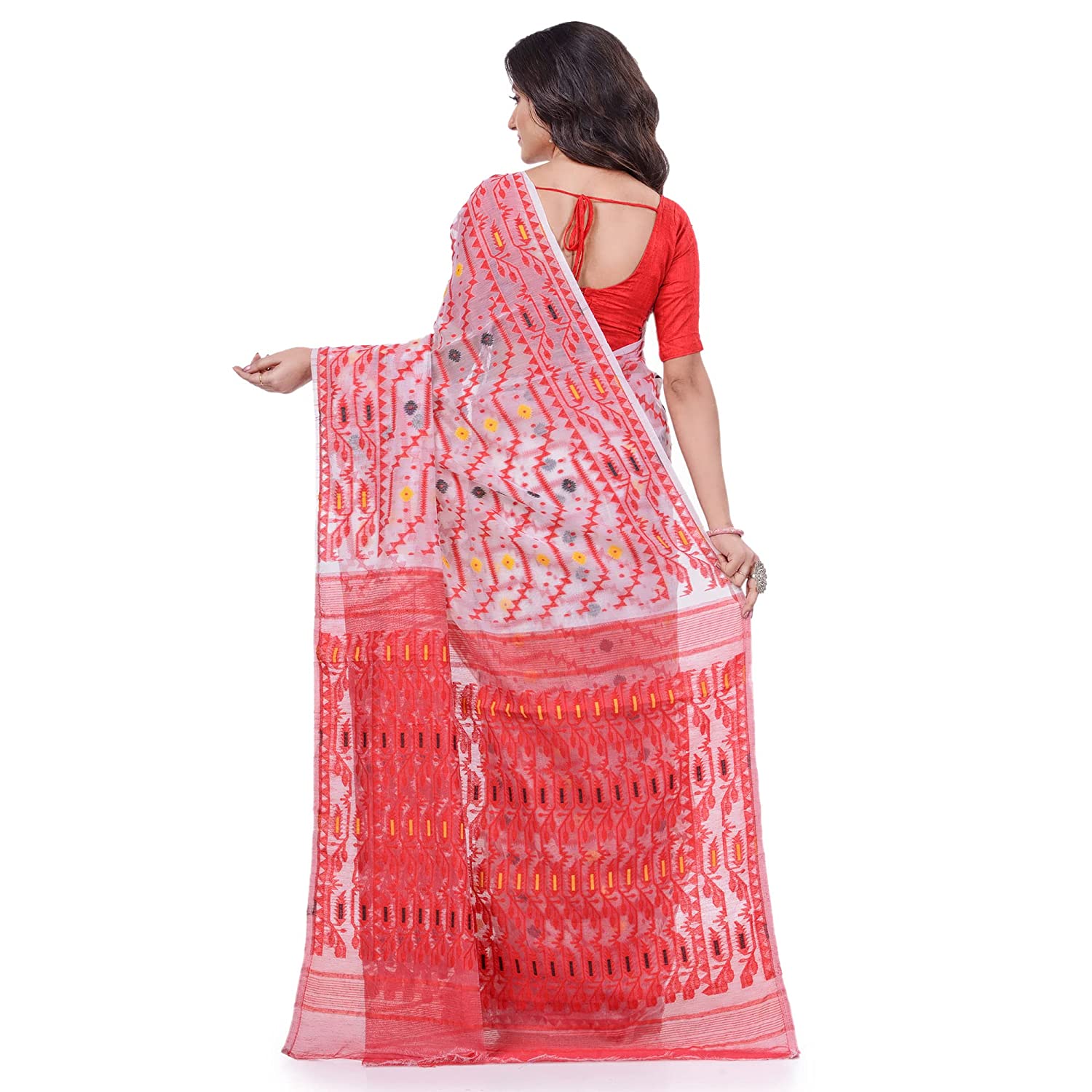 Desh Bidesh Women's Nakshakata Dhakai Jamdani Bengal Pure Handloom Cotton Saree Whole Body Design Without Blouse Piece - Distacart