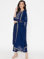 Thumbnail for Kalini Women Blue Ethnic Motifs Embroidered Thread Work Kurta with Trousers & With Dupatta - Distacart