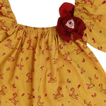 Thumbnail for Mhyssa Half Frill Sleeves Square Neck Yellow Block Printed Frock - Distacart