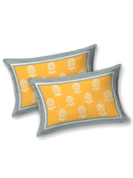 Thumbnail for BLOCKS OF INDIA Yellow Ethnic Motifs Cotton 210 TC Super King Bedsheet & 2 Pillow Covers - Distacart