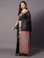 Thumbnail for Mitera Black & Red Ethnic Motifs Silk Cotton Banarasi Saree - Distacart