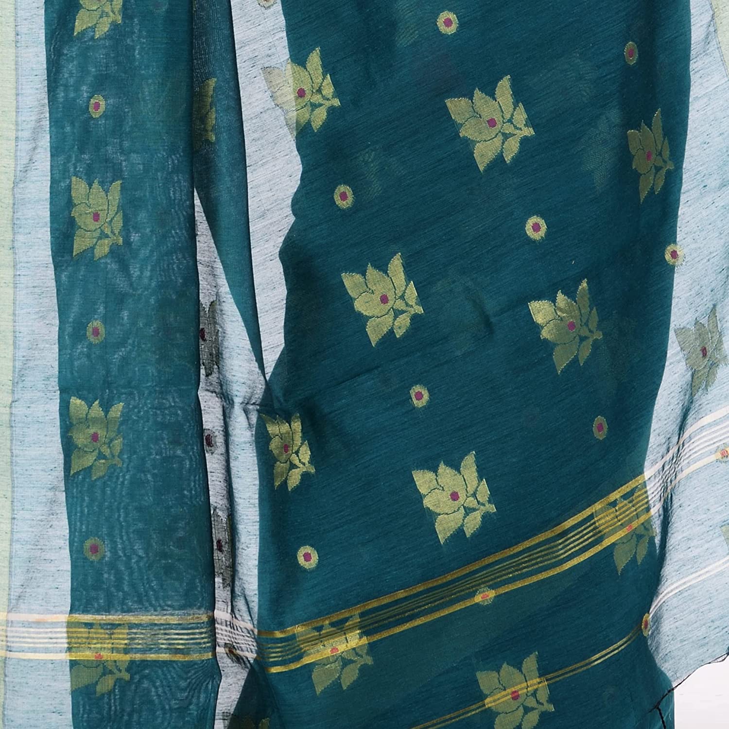 Desh Bidesh Women's Tant Silk Handloom Cotton Saree Rose Work With Blouse Piece - Distacart