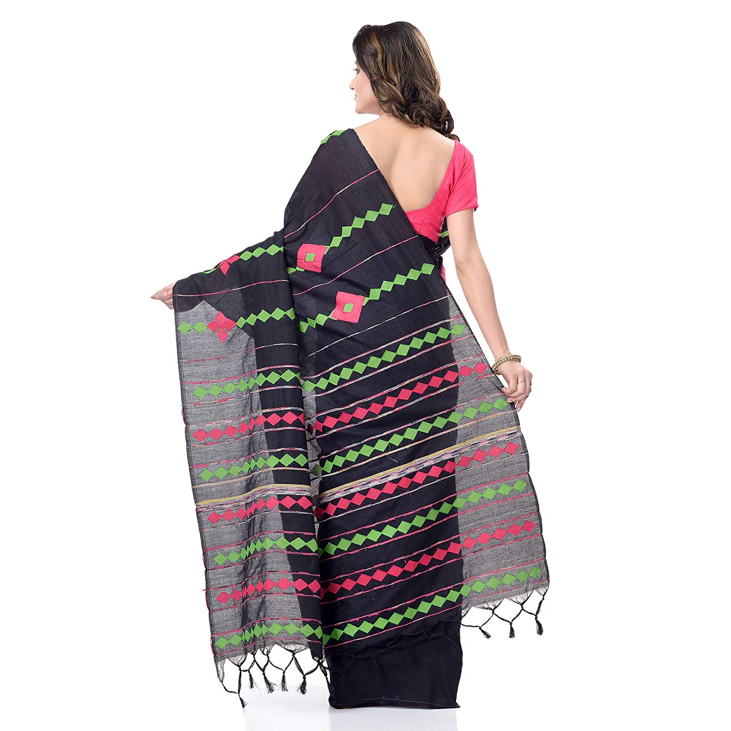 Desh Bidesh Women's Bengali Khesh Pure Cotton Handloom Saree Diamond Designed With Blouse Piece - Distacart