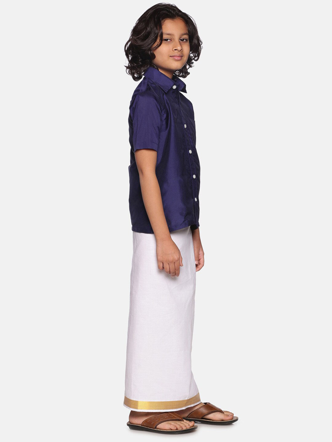 Sethukrishna Boys Navy Blue Shirt With Readymade Dhoti - Distacart