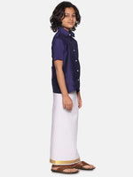 Thumbnail for Sethukrishna Boys Navy Blue Shirt With Readymade Dhoti - Distacart