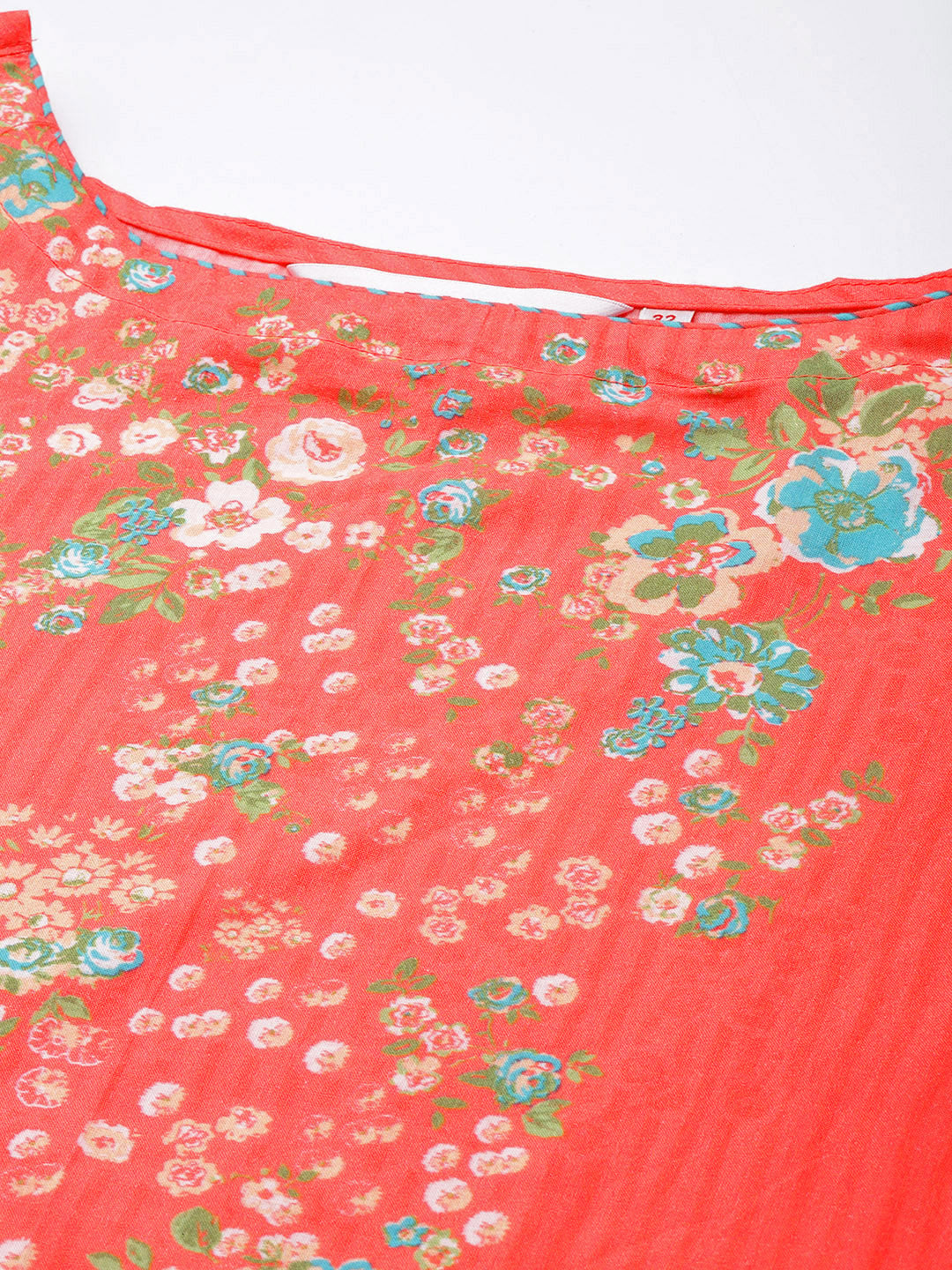 Biba Women Peach-Coloured Floral Yoke Design Pure Cotton Kurta with Palazzos - Distacart