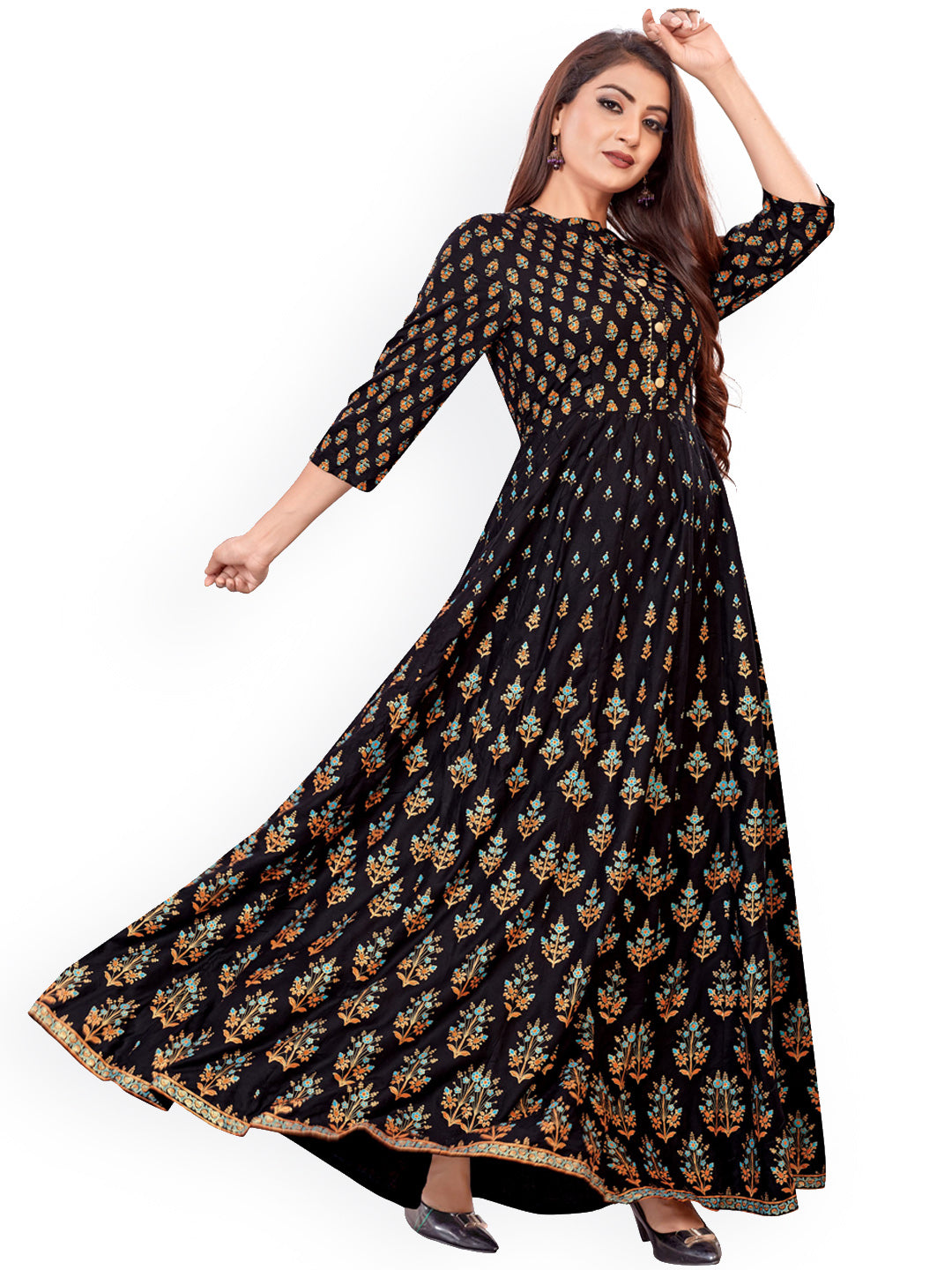 Kalini Women Black & Red Ethnic Motifs Anarkali Kurta - Distacart