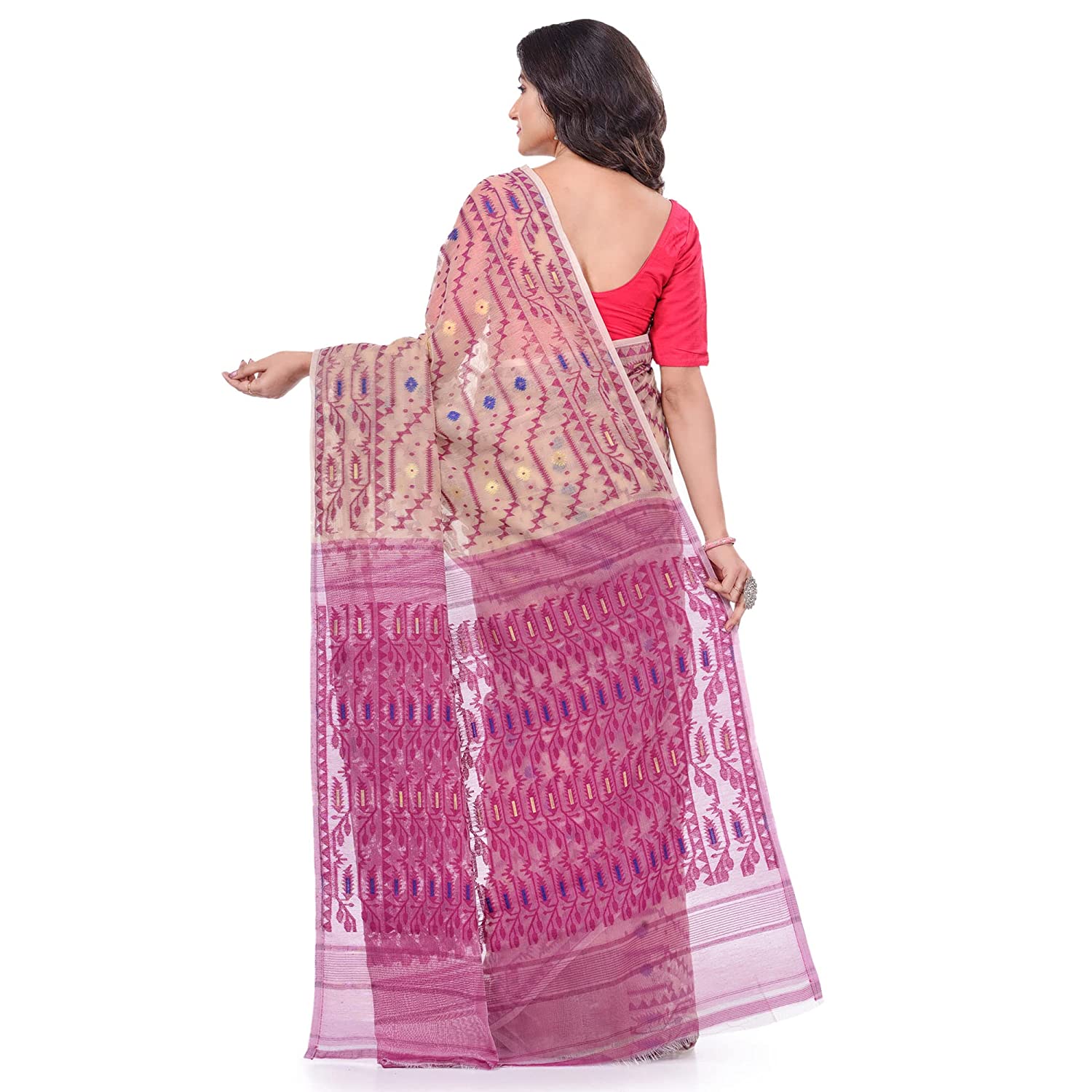 Desh Bidesh Women's Nakshakata Dhakai Jamdani Bengal Pure Handloom Cotton Saree Whole Body Design Without Blouse Piece - Distacart