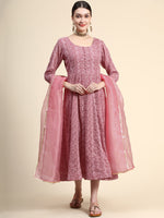 Thumbnail for Kalini Paisley Embroidered Chikankari Georgette Anarkali Kurta With Dupatta Set - Distacart
