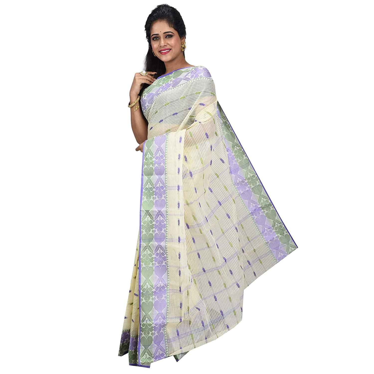 Desh Bidesh Pure Cotton Traditional Handloom Bengal Tant Saree Noyonchuri Design Without Blouse Piece - Distacart