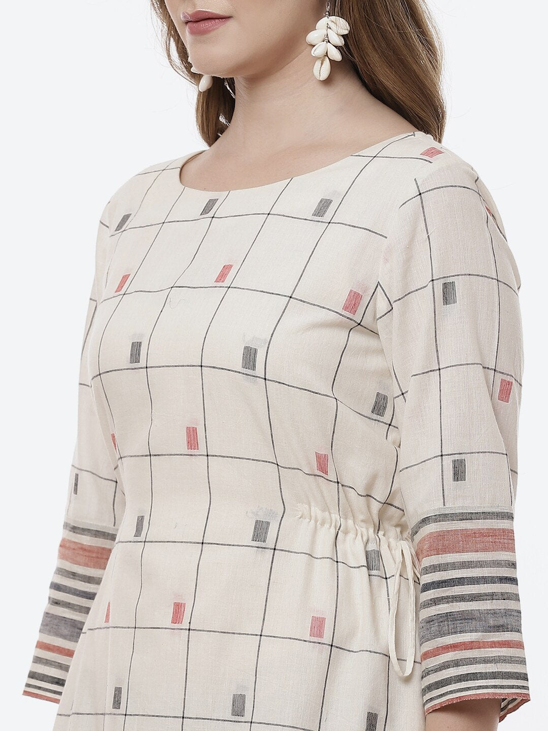 Biba Women Off White & Black Geometric Printed Cotton Kurta - Distacart