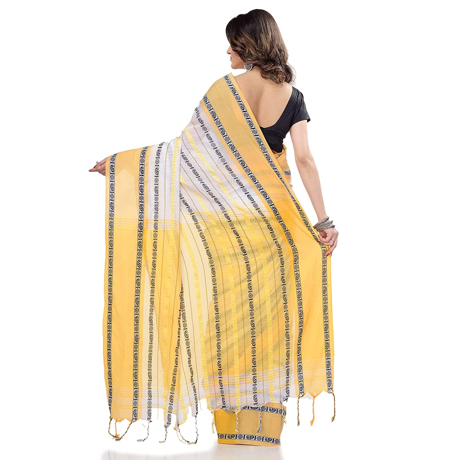 Desh Bidesh Women's Traditional Bengali Bengamuri Pure Handloom Cotton Saree With Blouse Piece - Distacart