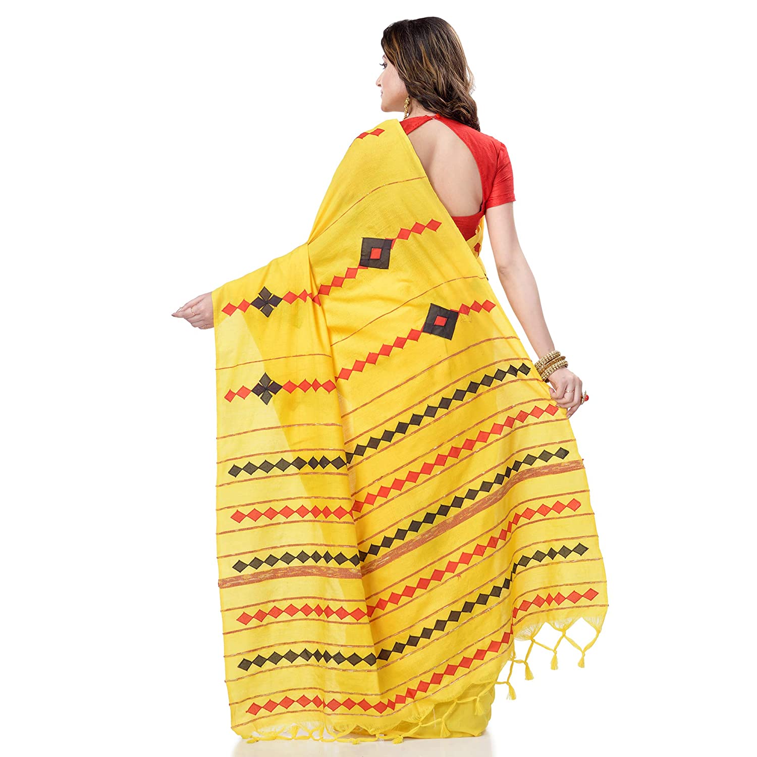 Desh Bidesh Women's Bengali Khesh Pure Cotton Handloom Saree Diamond Designed With Blouse Piece - Distacart