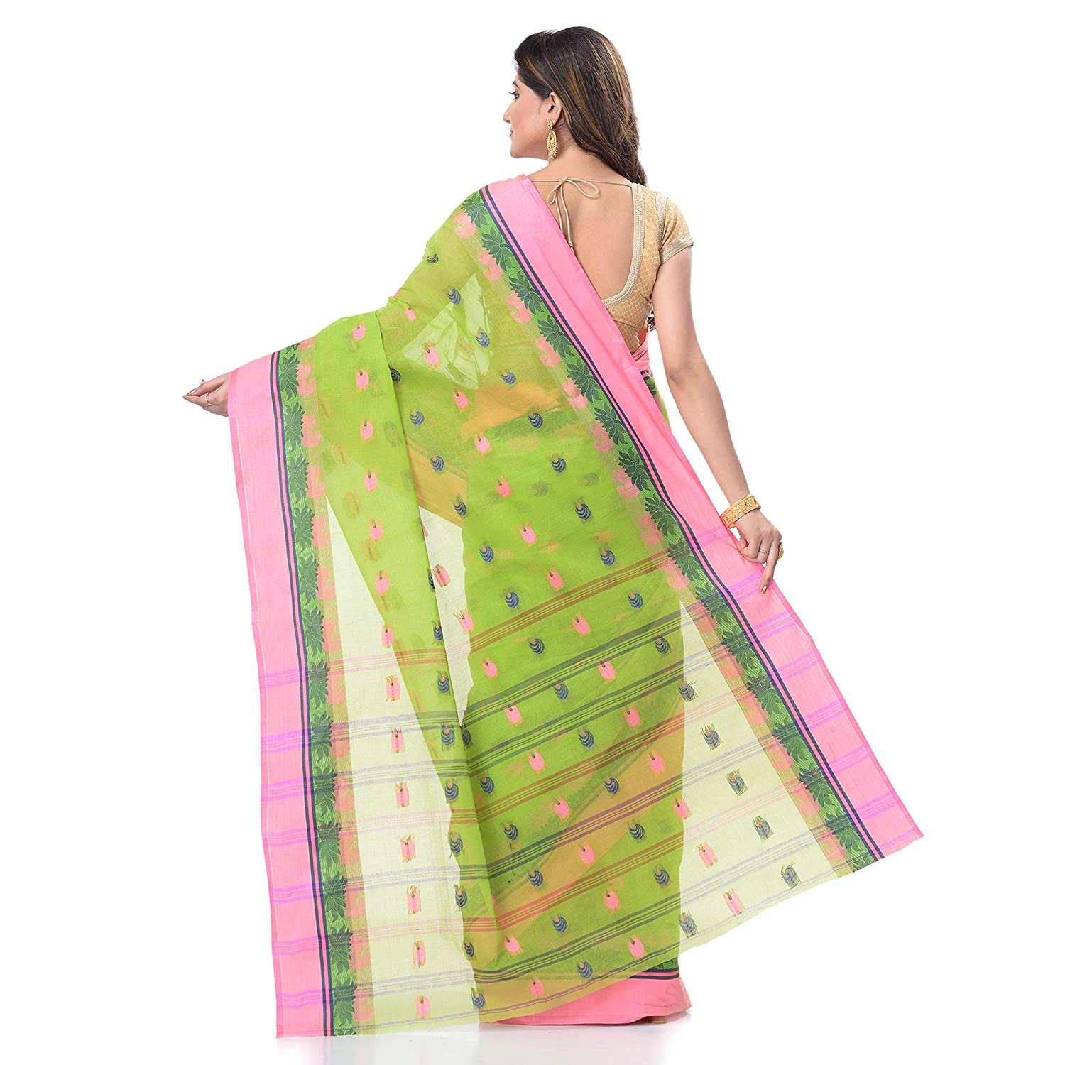 Desh Bidesh Women's Traditional Bengal Tant Woven Lotus Kolka Design Pure Cotton Handloom Saree Without Blouse Piece - Distacart