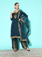 Thumbnail for Sangria Women Floral Yoke Design Regular Kurta with Palazzos & With Dupatta - Distacart