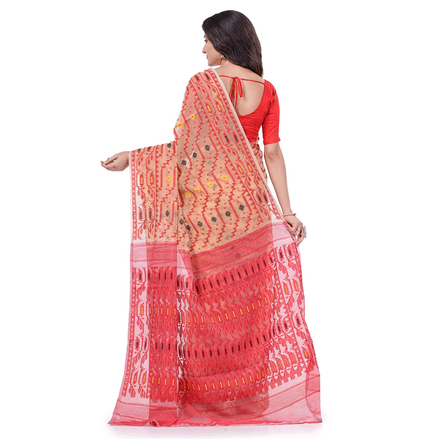 Desh Bidesh Women's Nakshakata Dhakai Jamdani Bengal Pure Handloom Cotton Saree Whole Body Design Without Blouse Piece - Distacart