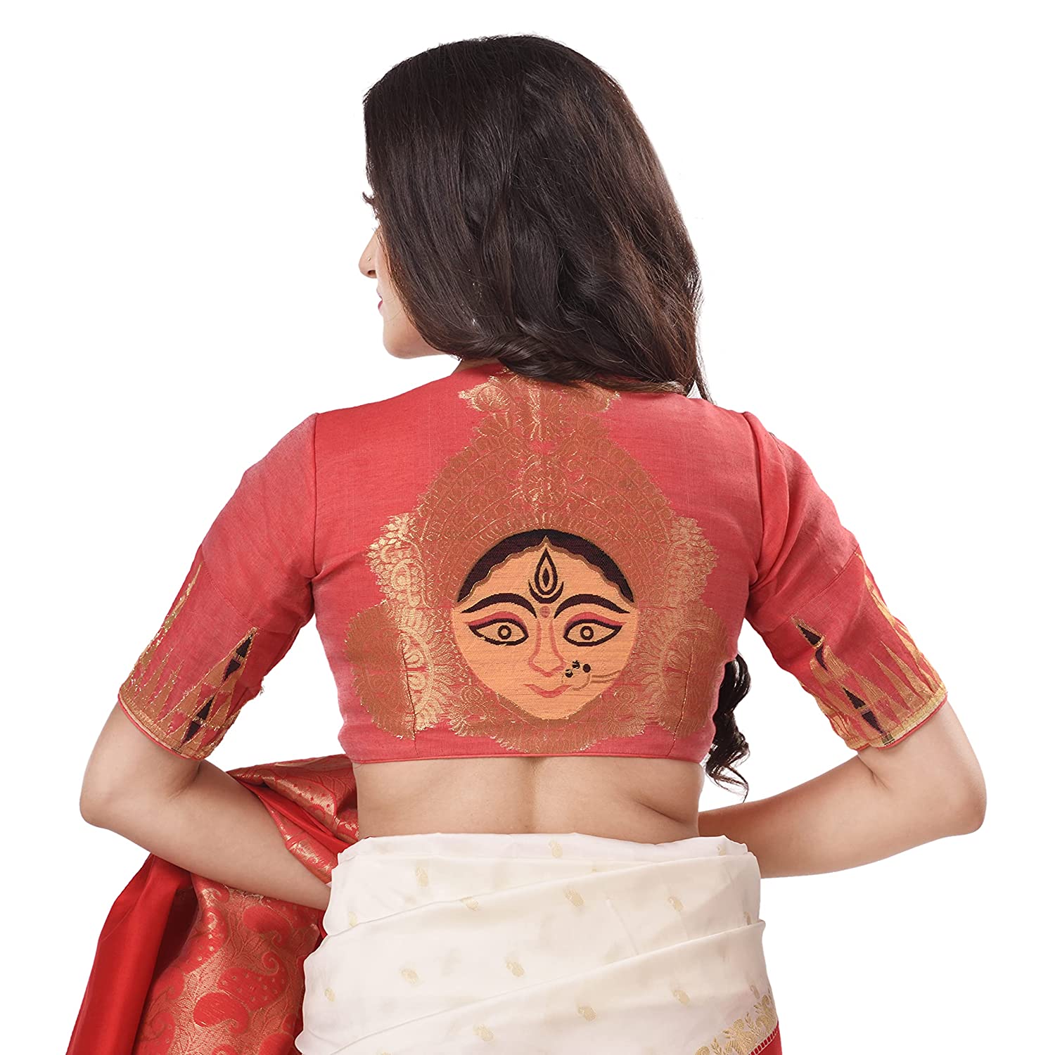 Desh Bidesh Women's Art Silk With Maa Durga Woven Design Unstitched Blouse Material (1.3 Meter) - Distacart