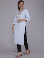Thumbnail for HERE&NOW Women Blue Yoke Design Pure Cotton Thread Work Kurta - Distacart