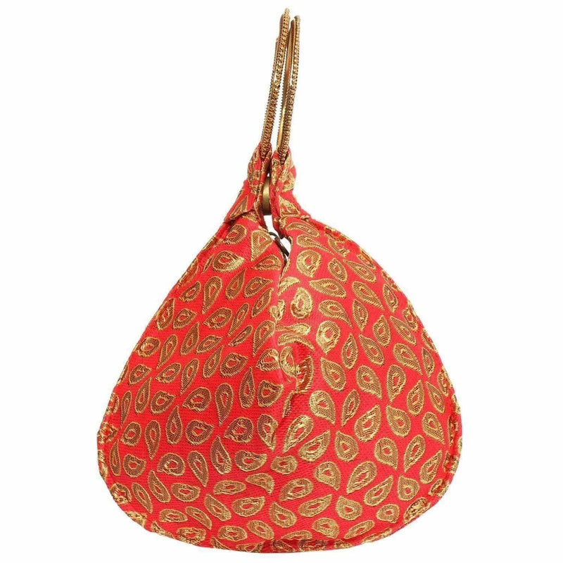 Ethnic Clutch Silk Potli Batwa Pouch Bag with Metal Bead work - Distacart