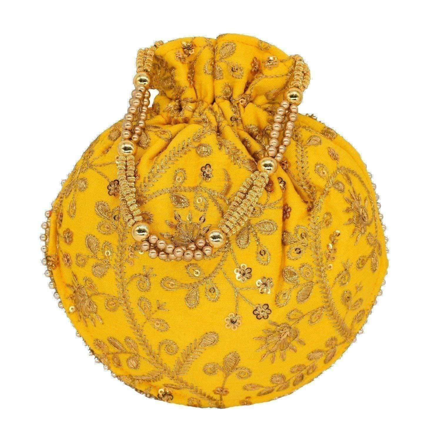 Ethnic Clutch Silk Potli Batwa Pouch Bag with Metal Bead work Gift For Women - Distacart