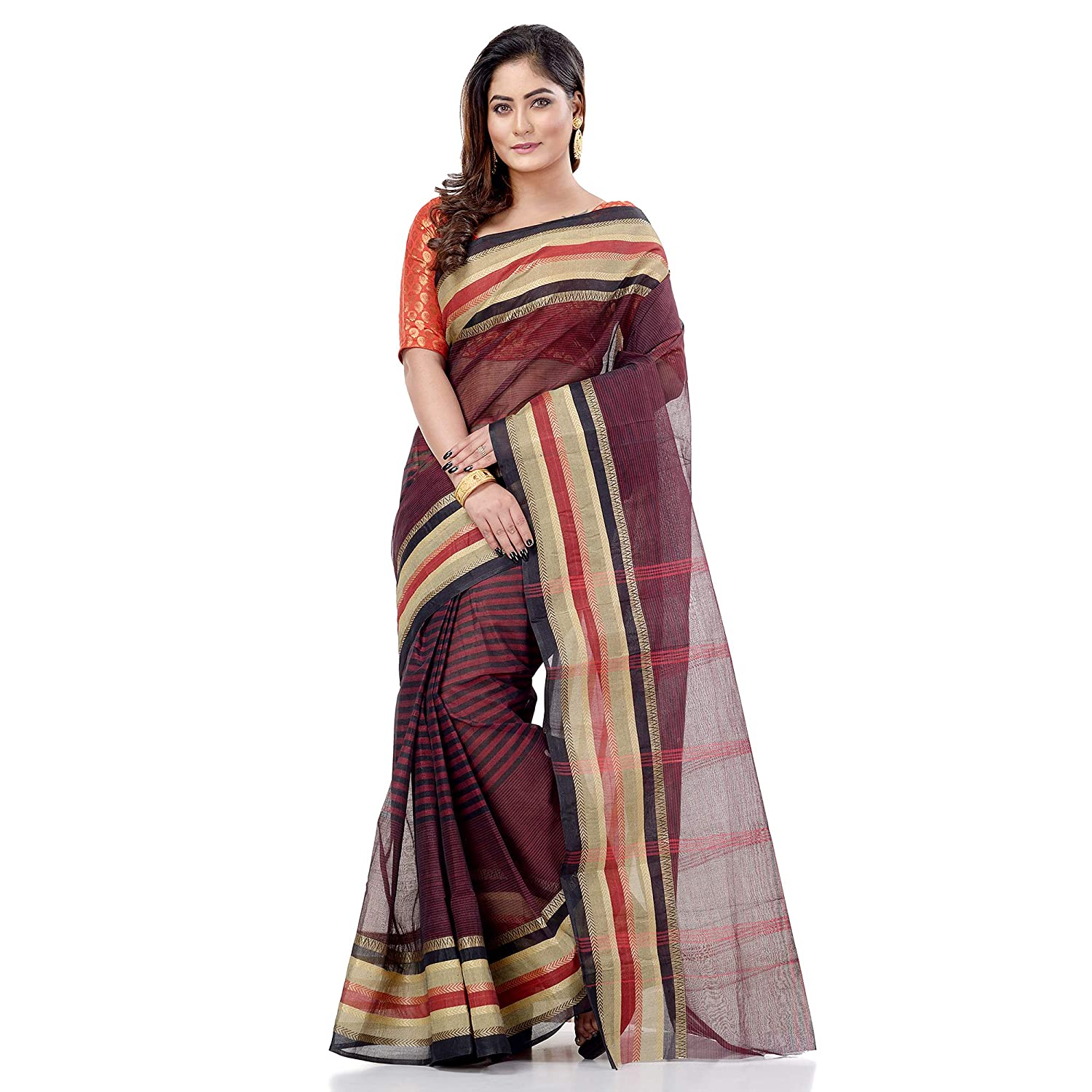 Desh Bidesh Bengal Cotton Women's Bengal Tant Khejur Chori Design Pure Handloom Cotton Saree Without Blouse Piece - Distacart