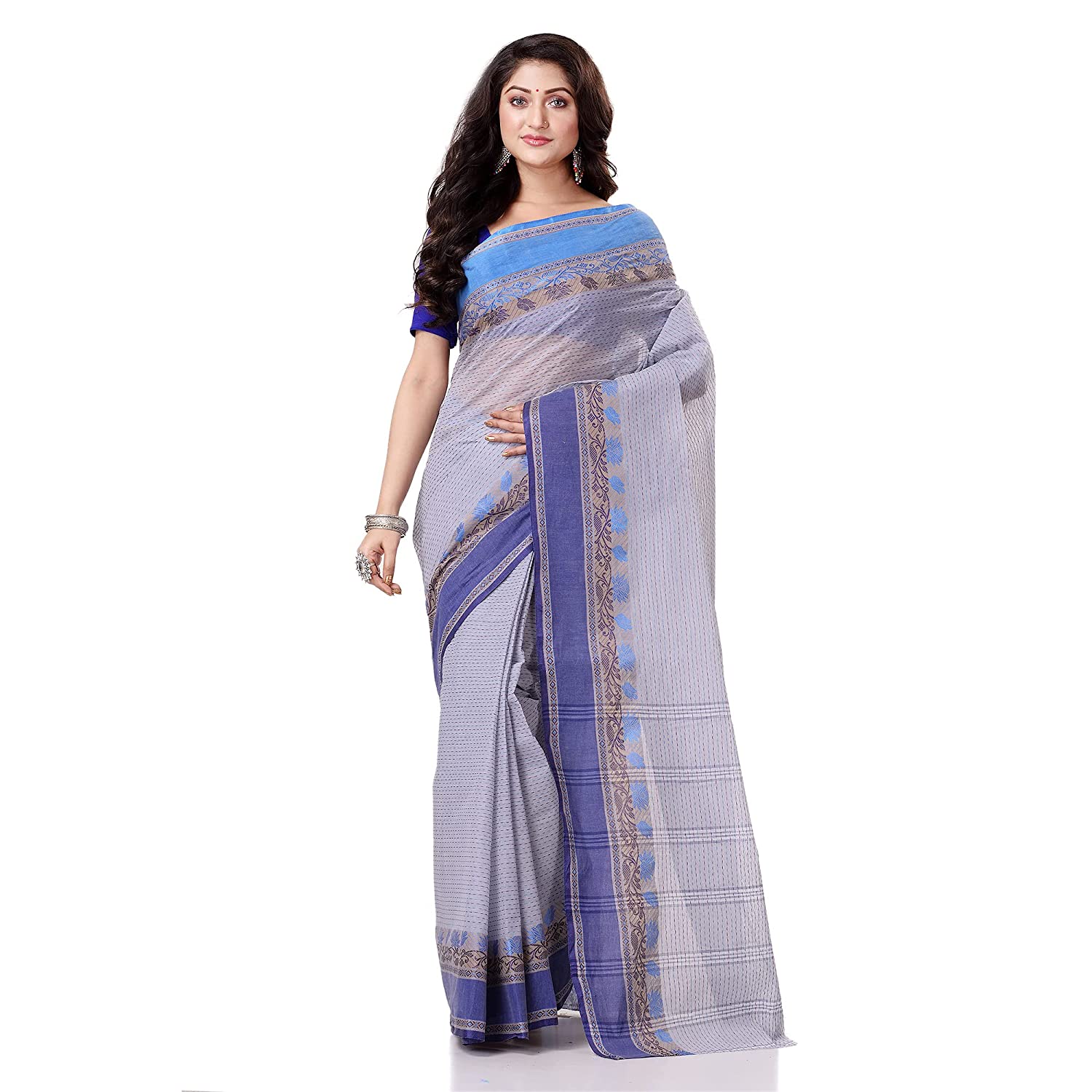 Desh Bidesh Women's Traditional Bengal Tant Pure Handloom Cotton Saree Jol Torongo Woven Design Without Blouse Piece - Distacart