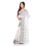 Thumbnail for Desh Bidesh Women Pure Cotton Traditional Handloom Bengal Tant Saree Noyonchuri Design Without Blouse Piece (White Red Green) - Distacart